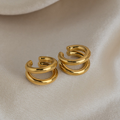 Double Layer 304 Stainless Steel Clip-on Earrings for Women EX6608-1