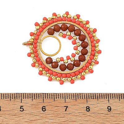 304 Stainless Steel & Brass & Natural Red Jasper & TOHO Glass Seed Beaded Pendants PALLOY-MZ01379-04-1