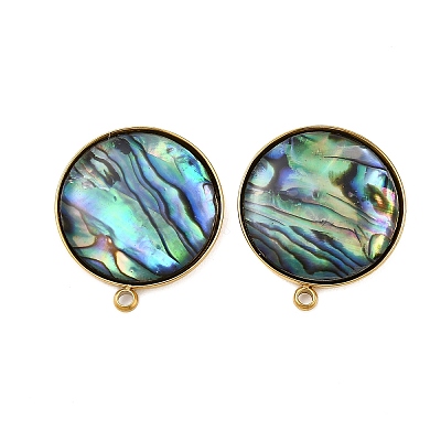 304 Stainless Steel Pave Natural Paua Shell Stud Earring Findings STAS-Z125-09G-1