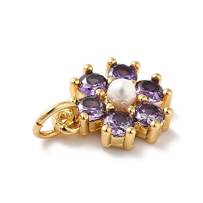 Rack Plating Brass Micro Pave Cubic Zirconia Charms KK-A160-22J-G-1