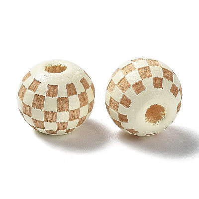 Wood Laser Engraved Tartan Beads WOOD-I011-01A-01-1