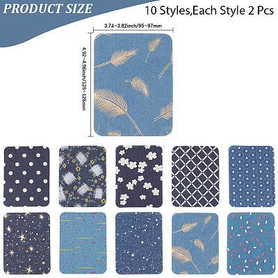 20Pcs 10 Styles Rectangle Cloth Patches PATC-CY0001-64-1
