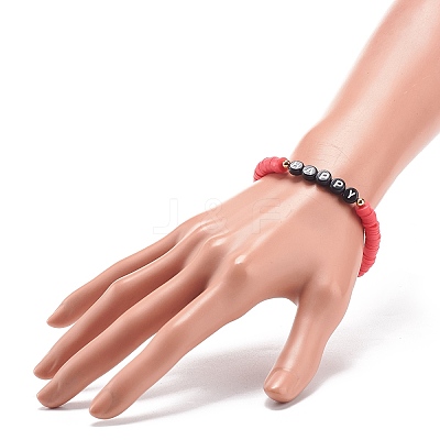 5Pcs 5 Color Handmade Polymer Clay Disc Surfer Stretch Bracelets Set BJEW-JB08800-1