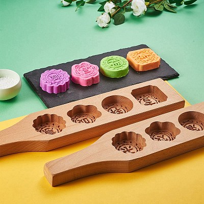 Flat Round & Square & Flower Wooden Press Mooncake Molds BAKE-SZ0001-02-1