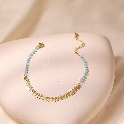Faceted Rhondelle Glass & Brass Disc Tassel Anklets for Women FS-WGF22A3-01-1