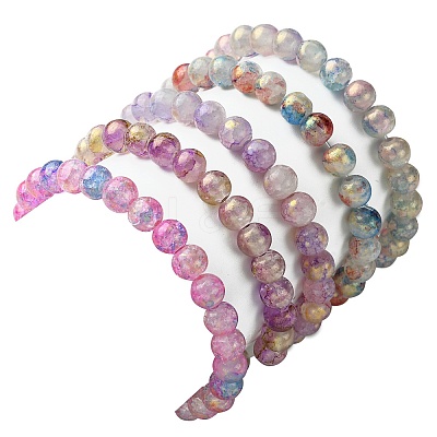 5Pcs 5 Color Crackle Glass Round Beaded Stretch Bracelets Set BJEW-JB09695-01-1