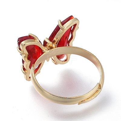 Adjustable Brass Glass Finger Rings RJEW-P148-A01-04-1
