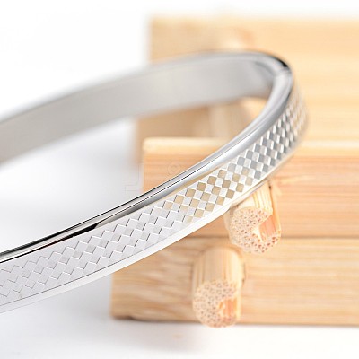 Tarnish Resistant Carve Rhombus 304 Stainless Steel Bangles BJEW-H0003-24A-1