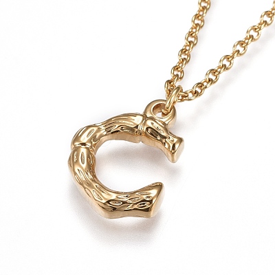 304 Stainless Steel Initial Pendant Necklaces NJEW-I108-12G-1