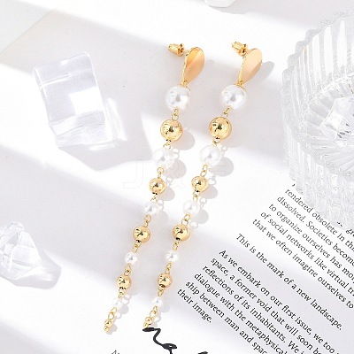 Brass ABS Plastic Pearl Tassel Stud Earrings EJEW-U040-17G-1