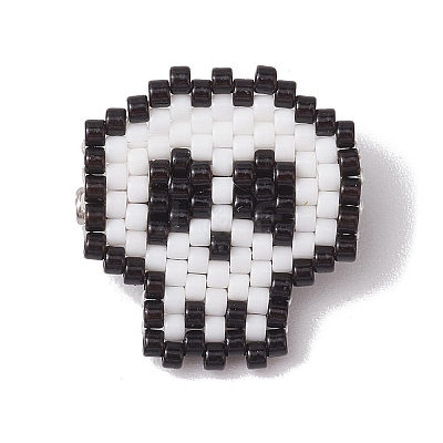 Halloween Skull Glass Seed Beads Brooch JEWB-BR00166-1