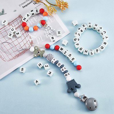 20Pcs Luminous Cube Letter Silicone Beads 12x12x12mm Square Dice Alphabet Beads with 2mm Hole Spacer Loose Letter Beads for Bracelet Necklace Jewelry Making JX437S-1