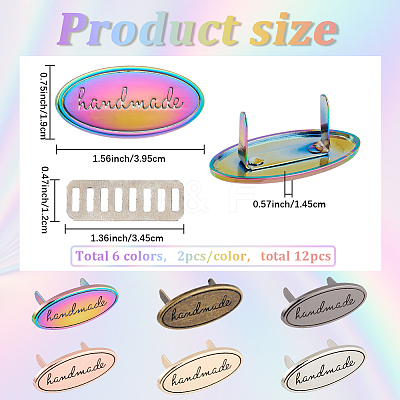 12Pcs 6 Colors Oval Handmade Alloy Decorative Buckles PURS-GF0001-10-1