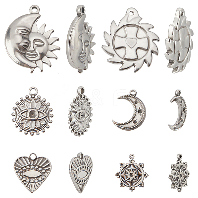 12Pcs 6 Style 304 Stainless Steel Pendants STAS-DC0003-38-1