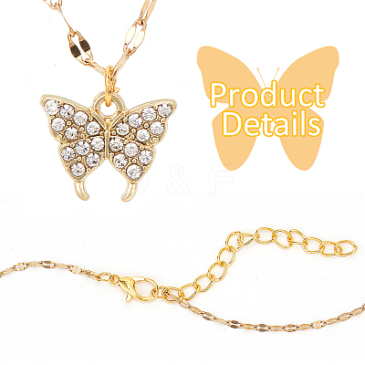 2Pcs 2 Colors Crystal Rhinestone Butterfly Pendant Necklaces Set with Alloy Dapped Chains for Women NJEW-AN0001-67-1