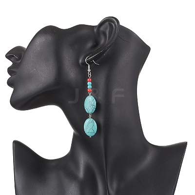 Brass Synthetic Turquoise Dangle Earrings EJEW-JE06535-03-1