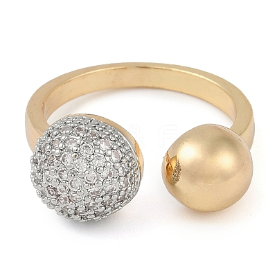Round Brass Micro Pave Clear Cubic Zirconia Open Cuff Ring for Women RJEW-Q819-11G-1