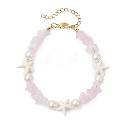 Starfish Synthetic Turquoise & Natural Rose Quartz Chip Beaded Bracelets for Women BJEW-JB11264-03-1