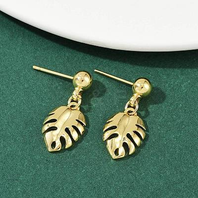 Heart & Leaf & Candy Brass Dangle Stud Earrings EJEW-Z115-03G-1
