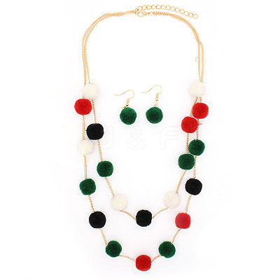 Christmas Polyester Pompom Ball Necklaces & Dangle Earring Sets FS-WG24699-07-1