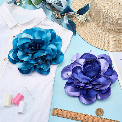 2Pcs 2 Colors Polyester Camellia Brooches JEWB-FG0001-64C-1