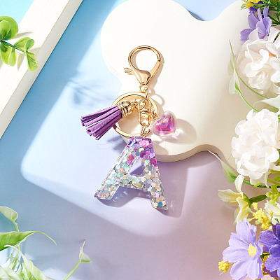 Alloy Resin Heart Keychains KEYC-TADJ0002-01G-A-1