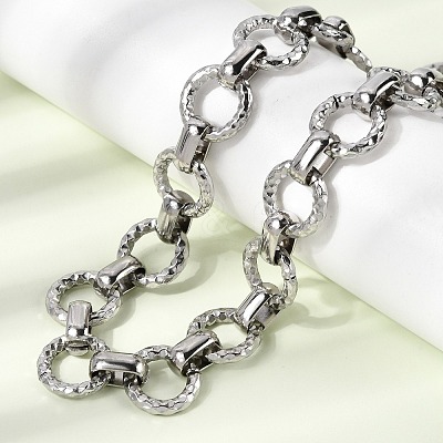 13MM 304 Stainless Steel Textured Round Ring Link Chain Necklaces NJEW-P349-01A-P-1