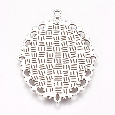 Antique Silver Tone Tibetan Style Oval Pendant Cabochon Settings X-TIBE-473-AS-NR-1