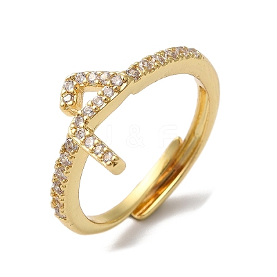 Rack Plating Brass Cubic Zirconia Arabic Letters Adjustable Rings for Women RJEW-S407-10G-04-1