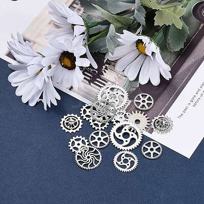 20Pcs Tibetan Style Alloy Gear Pendants TIBEP-FS0001-03AS-1