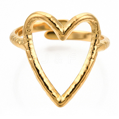 Ion Plating(IP) 304 Stainless Steel Heart Cuff Ring X-RJEW-N038-123LG-1