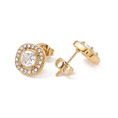 Cubic Zirconia & Rhinestone Square Stud Earrings EJEW-A080-06G-1