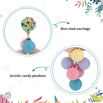 3 Pairs 3 Colors Candy Color Acrylic Cluster Dangle Stud Earrings EJEW-FI0001-18-1