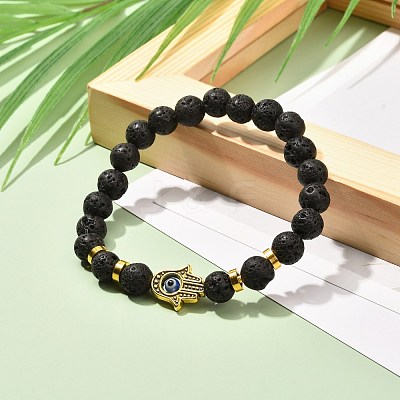 Natural Lava Rock Beads Stretch Bracelet BJEW-JB06885-1