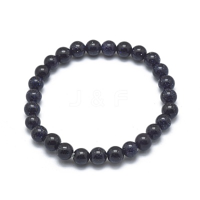 Synthetic Blue Goldstone Beads Stretch Bracelets BJEW-G617-01A-02-1