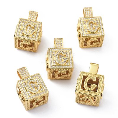 Alphabet Brass Micro Pave Clear Cubic Zirconia Pendants ZIRC-O045-01G-G-1