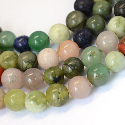 Natural Mixed Stone Round Bead Strands X-G-E334-8mm-23-1