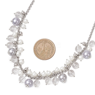 Round Glass Beaded Bib 304 Stainless Steel Rolo Chain Necklaces NJEW-JN05359-02-1