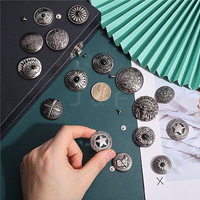 15 Sets 15 Styles Eagle/Star/Flower Pattern Alloy & Imitation Turquoise Craft Solid Screw Rivet FIND-CA0008-73-1