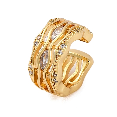 Rack Plating Brass Micro Pave Clear Cubic Zirconia Cuff Earrings for Women EJEW-C125-24G-G-1