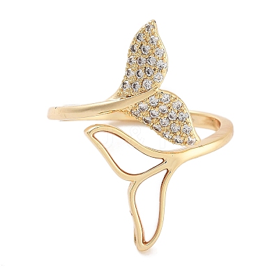 Fishtail Rack Plating Brass Micro Pave Cubic Zirconia Open Cuff Rings for Women RJEW-Z059-06G-1