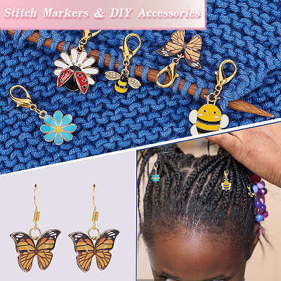 Alloy Enamel Bee & Flower & Ladybird & Butterfly Charm Locking Stitch Markers HJEW-PH01726-1