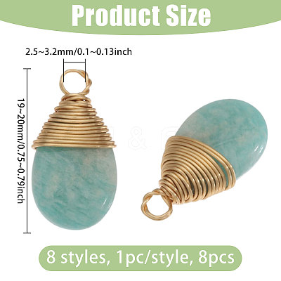 8Pcs 8 Styles Natural Mixed Stone Teardrop Pendants PALLOY-CA00031-1