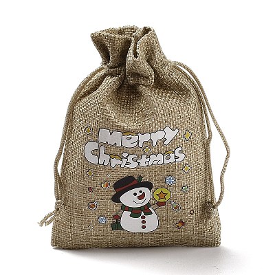 Christmas Printed Burlap Packing Pouches Drawstring Bags ABAG-Q053-02A-01-1