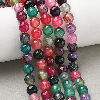 Dyed Natural Agate Faceted Round Beads Strands G-E320E-8mm-16-1