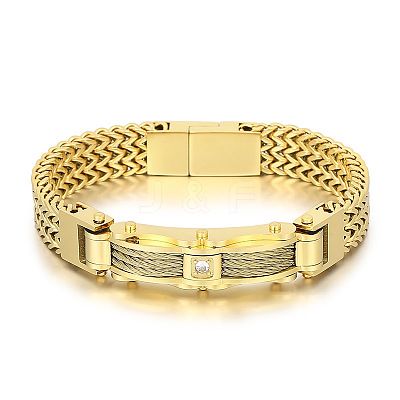 304 Stainless Steel Pave Cubic Zirconia Wheat Chain Bracelets for Men's FS-WGC4B47-15-1