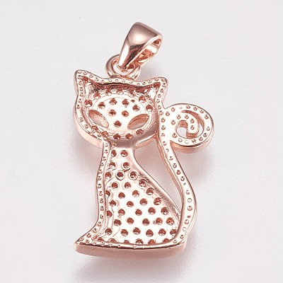 Brass Micro Pave Cubic Zirconia Kitten Pendants ZIRC-E145-28RG-1