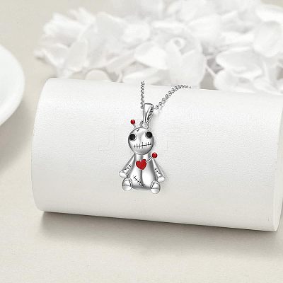 Halloween Alloy Enamel Red Heart Gothic Doll Pendant Necklaces for Unisex WGBCC68-01-1