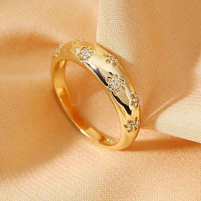 Flower Pattern Brass Micro Pave Clear Cubic Zirconia Finger Rings FS-WGC0799-03-1