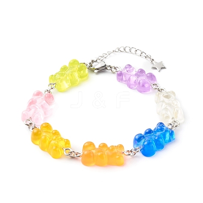 Bear Resin Link Bracelets BJEW-JB06483-1